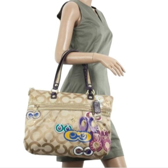 Coach Poppy Graffiti Applique Glam Bag Handbag Purse Tote Jacquard WOMENS WOMANS - Picture 2 of 16